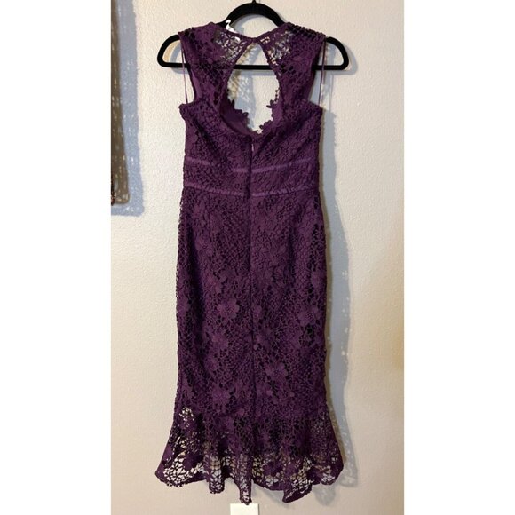 Lipsy Midi Dress 6 Us Eu 38 UK 10 Purple Stretch Hourglass Fit Sleeveless Lace - Picture 7 of 11